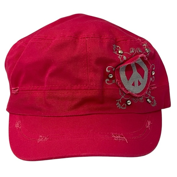Women's Adjustable Pink Cap with Peace Symbol Embroidery & Sequin Buttons - Picture 1 of 8